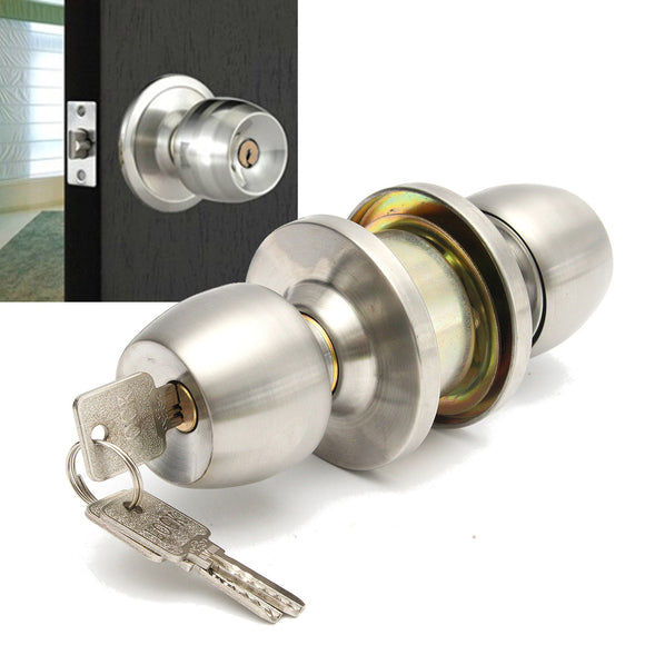 Stainless Steel Round Door Knobs Handle Entrance Interior Passage Lock Entry with Key