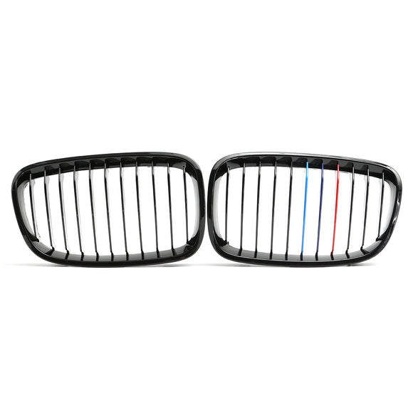 Pair M-Style Front Bumper Grille Shiny Gloss Black For BMW F20 F21 2011-2014