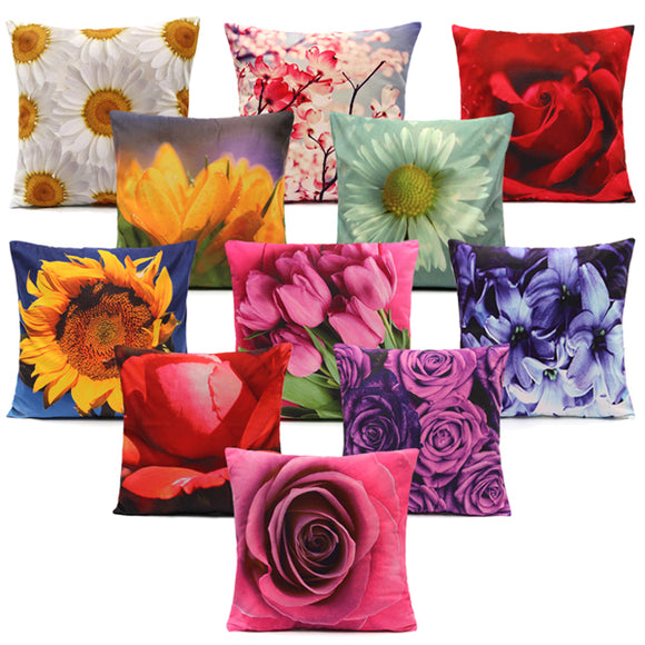 Colorful 3D Flower Series Short Plush Throw Pillow Case Home Sofa Car Cushion Cover