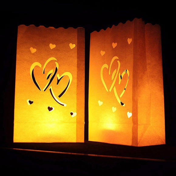 10PCS Double Heart Pattern Tea Light Holder Candle Paper Bag for Christmas Party Wedding Decoration