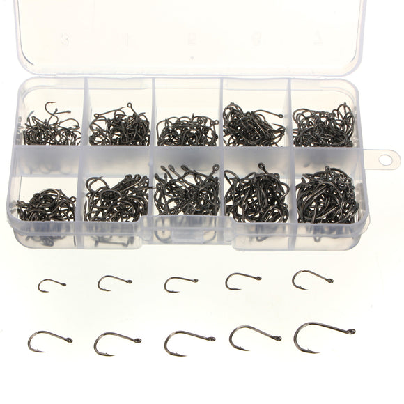 ZANLURE 500 Pcs 10 Sizes Black Silver Fishing Tackle Jigs Hooks FishhooK Comes with Box