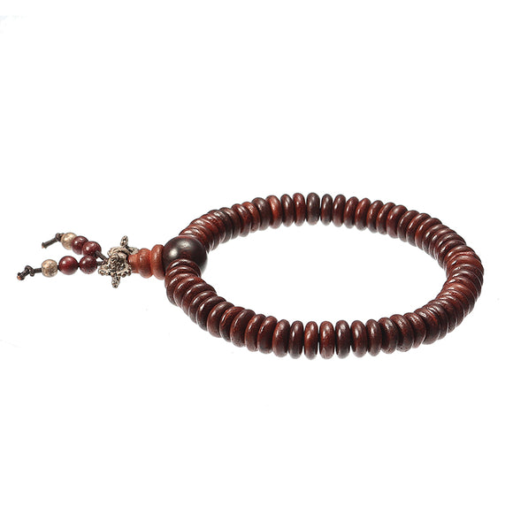 Natural Siam Rosewood Beads Buddha Bead Elastic Bracelet for Women Men