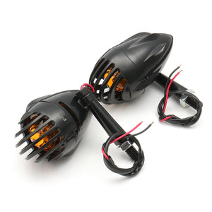 Pair Motorcycle Grille Bullet Turn Signal Indicator Amber Light For Harley Chopper
