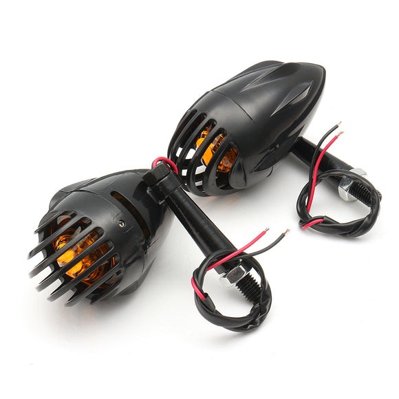 Pair Motorcycle Grille Bullet Turn Signal Indicator Amber Light For Harley Chopper