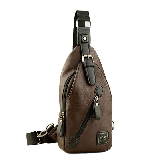 Men PU Chest Bag Shoulder Backpack Outdoor Crossbody Bags Retro Walking Hiking Cycling Sling Pack