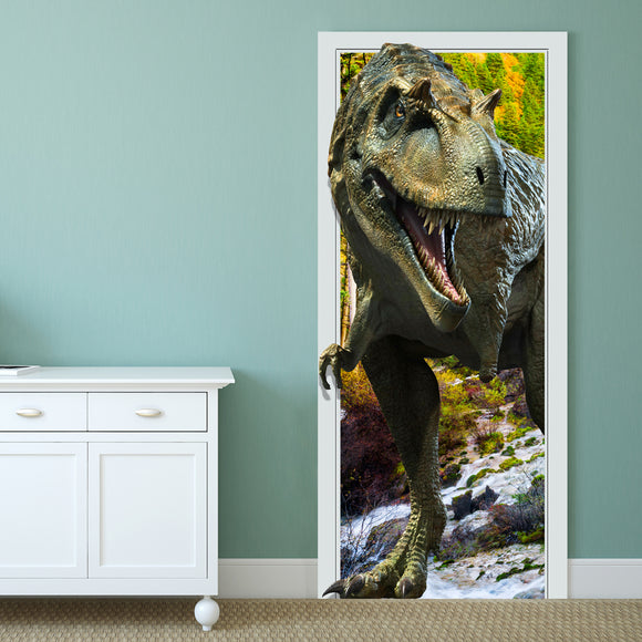 88X200CM PAG Imitative Door 3D Wall Sticker Fiery Dragon Tyrannosaurus Dinosaur Wall Decor Gift