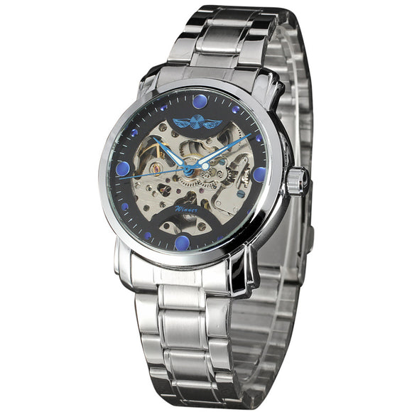 WINNER WU8012  Luxury Automatic Mechanical Watch  Stainless Steel Leather Strap Women Wrist Watch