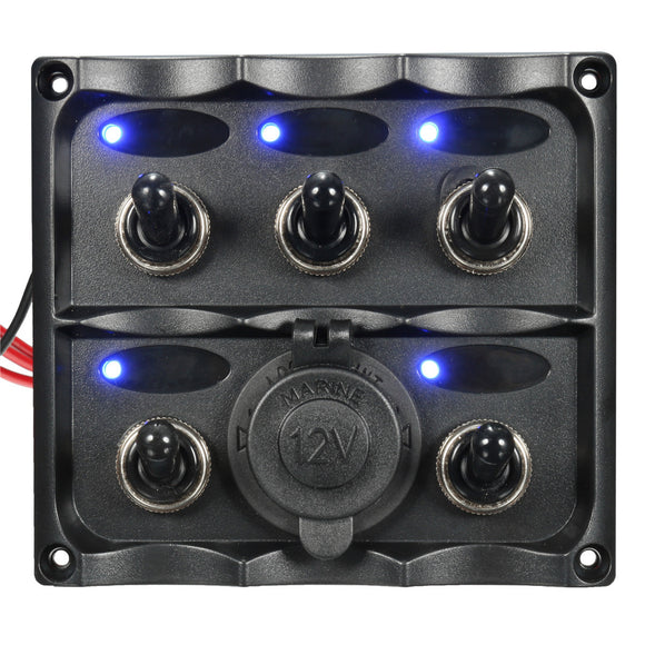 Marine 5 Gang LED Toggle Switch Panel Power Socket Waterproof For Caravan RV Boat