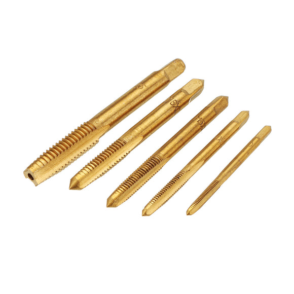 Drillpro 5pcs M3-M8 Steel Titanium Coated Machine Screw Plug Tap Straight Flute Hand Tap