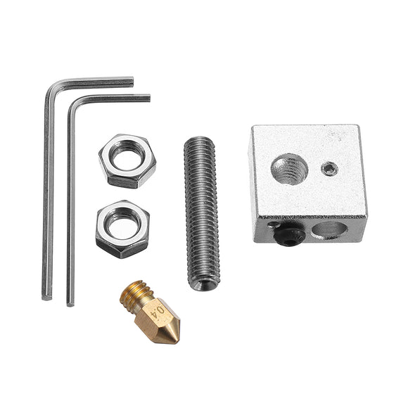 0.4mm Brass Nozzle + Aluminum Heating Block + 1.75mm Nozzle Throat 3D Printer Part Kit with M6 Screw