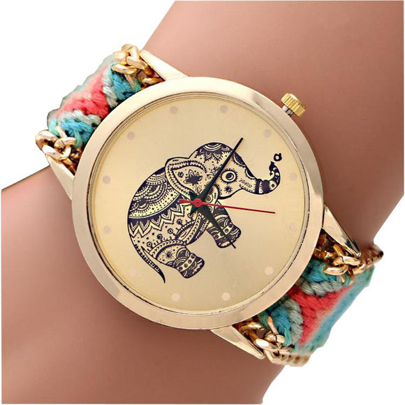 Women Girls Knitted Rope Elephant Bracelet Chain Wrist Watch