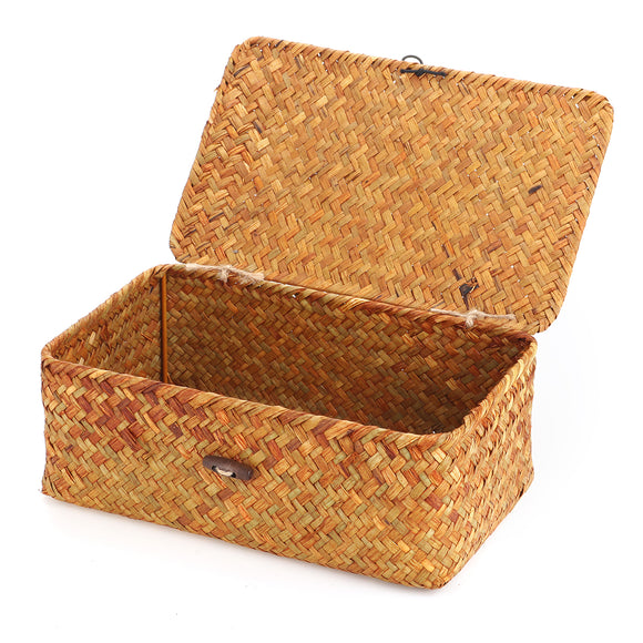 Seaweed Hand-Woven Storage Box Desktop Sundries Clothes Storage Basket with Cover