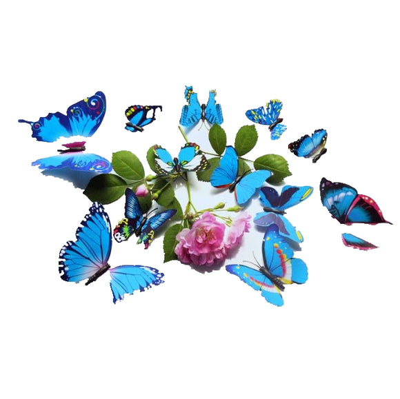 12Pcs 3D Blue Colorful Butterfly Wall Sticker Chrismas Home Decor Art Applique