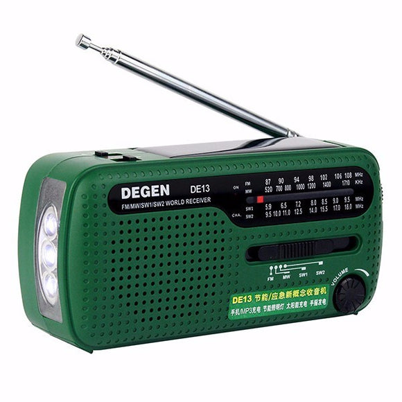 Degen DE13 Portable FM MW SW Manual Cranking Dynamo World Receiver Radio Recorder