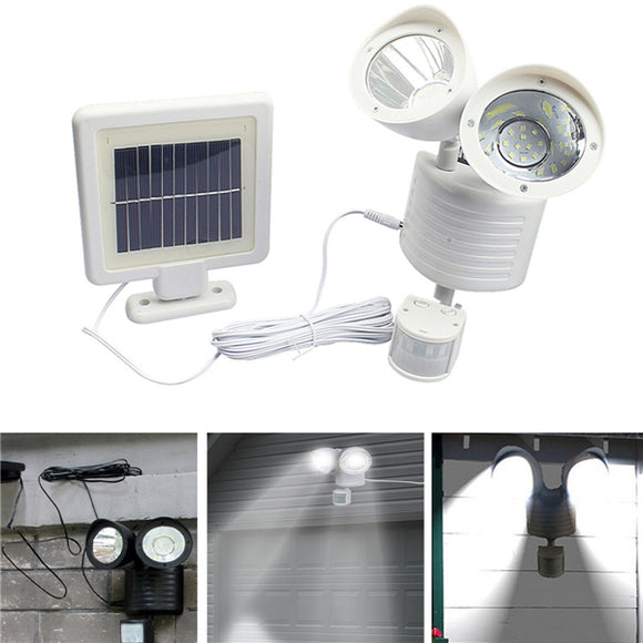 22 LED Solar Powered Double Head Motion Sensor White Light Wall Lamp Outdoor Security Flood Light