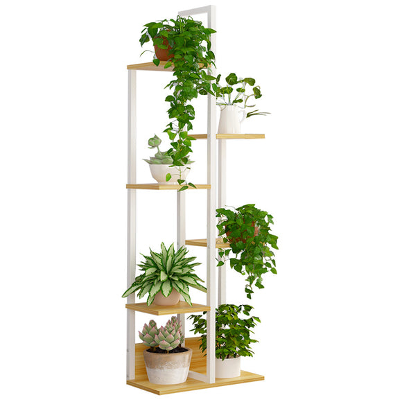 6-Tier Wooden Plant Stand Flower Pot Shelf Indoor Book Storage Rack Decor