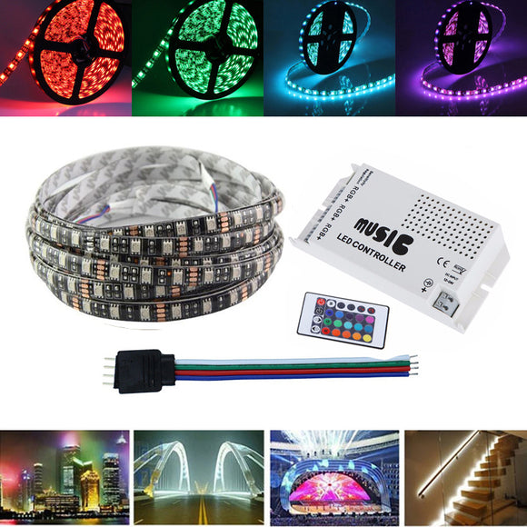 5M RGB SMD5050 Waterproof LED Flexible Strip Light + Music Controller + Connector Cable Wire 12V