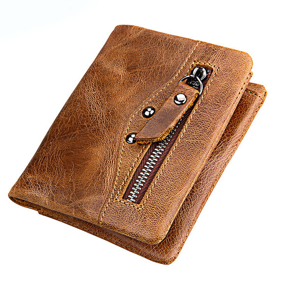 Men Genuine Leather RFID Blocking Secure Short Wallet Vintage Casual Business Wallet
