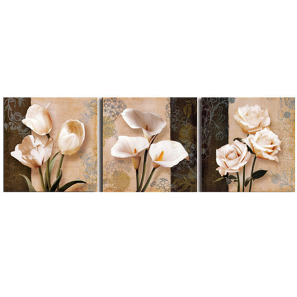 3Pcs Orchid Rose Flower Combination Painting On Canvas Frameless Drawing Home Wall Decor
