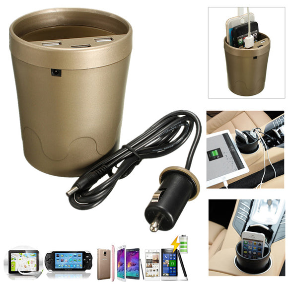 Universal 3 Port USB Travel Smart Super Car Charger Cup Holder For iPhone GPS