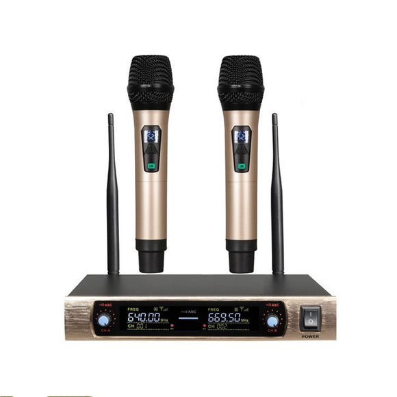 Wireless Microphone Mic System UHF 2 Channel Dual Handheld Karaoke