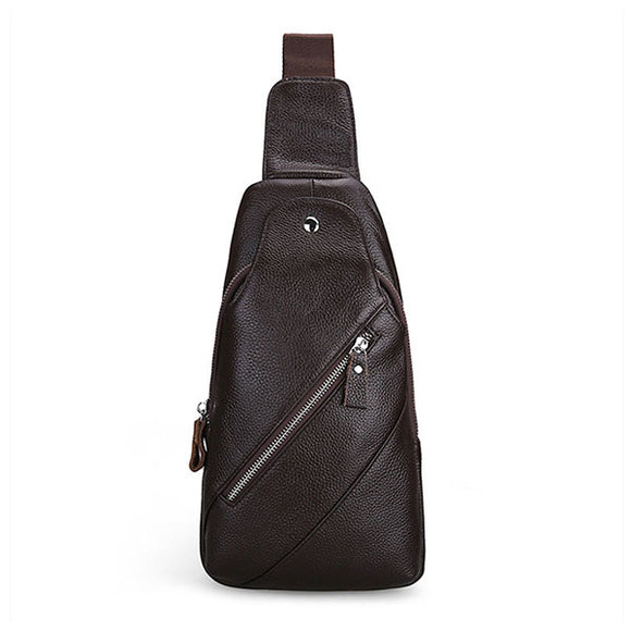 Men Genuine Leather Fashion Casual Chest Pack Daypack Sling Bag Shoulder Bag