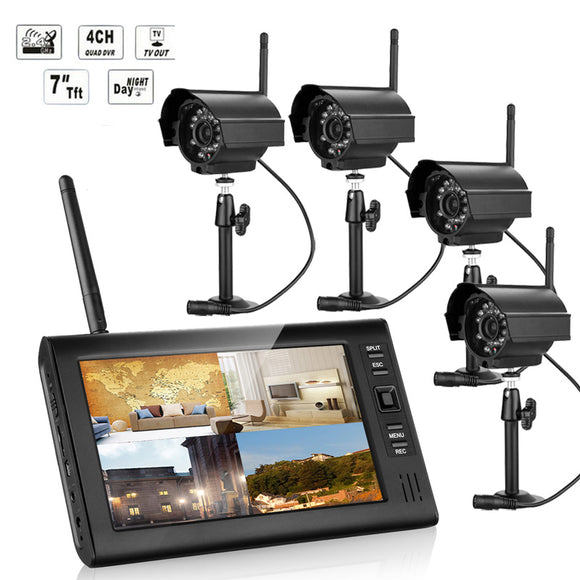 ENNIO SY602E14 7 inch TFT Digital 2.4G Wireless Audio Video 4CH Quad DVR Security System With 4 Cameras