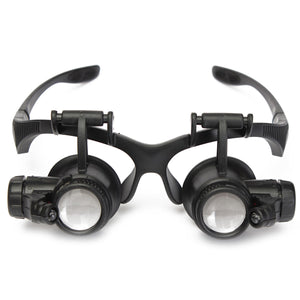 10X 15X 20X 25X LED Magnifier Loupe Glasses Double Eye Jeweler Watch Repair Changable Lens