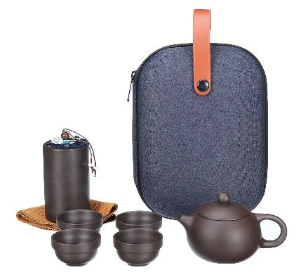 8 Pcs Travel Teapot Tea Set Purple Sand Pot+4 Cup+Tea Caddy+Storage Bag