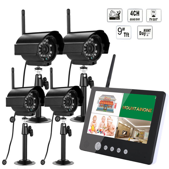 ENNIO SY903E14 9inch LCD Monitor DVR Wireless Kit Home CCTV Security System with Four Digital Cameras