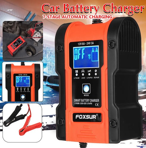 3 IN 1 12V 24V Touch Screen LCD Pulse Repair Battery Charger Motorcycle Car Automatic Intelligent For Lithium Battery Lead-Acid Agm Gel Wet LiFePO4 Batteries