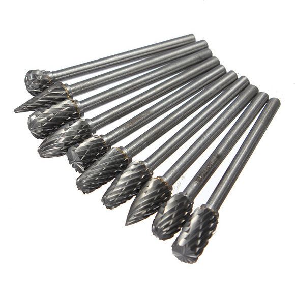 10Pcs 1/8Inch 6mm Tungsten Carbide Burr 3mm Rotary Cutter files Set