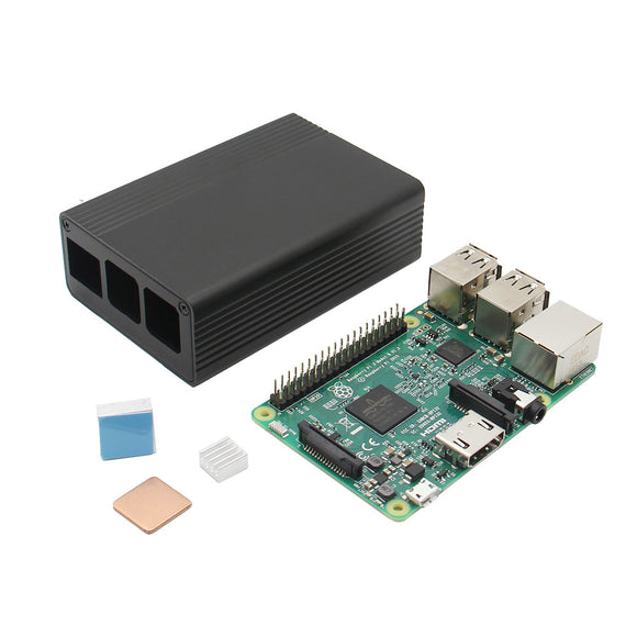 3 In 1 Raspberry Pi 3 Model B Board + Black Aluminum Alloy Case + Aluminum Copper Heat Sink Kit