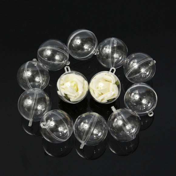 12pcs 60mm Clear Plastic Fillable Ball Xmas Ornament Great Kid Craft Project Decorations