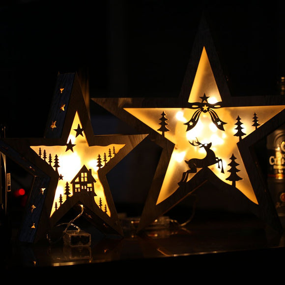 Christmas Wooden LED Lights Crafts Pentagram Pendant Table Lamp Flashing Star Lights Birthday Gifts