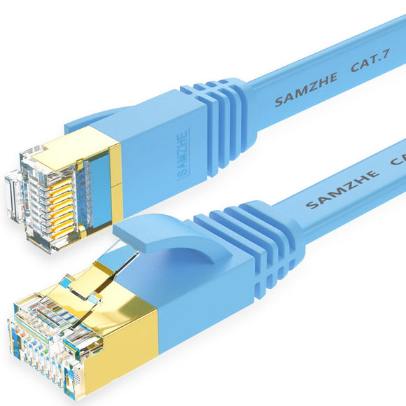 SAMZHE 1~10M CAT7 STP 10Gbps Blue Flat RJ45 Ethernet Patch Cable Networking LAN Cable