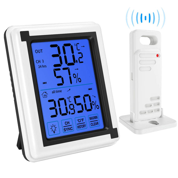 Brifit Indoor Outdoor Digital Thermometer Humidity Monitor with Large Touchscreen and Backlight