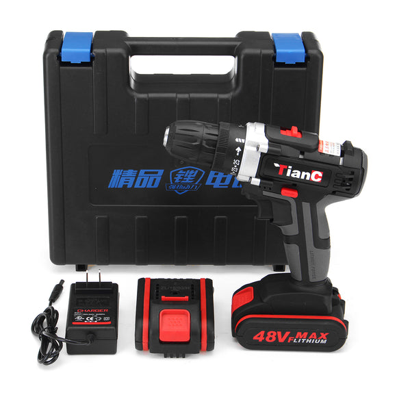 48V Cordless Electric Drill Power Drills Dual Speed Lithium Battery Drilling Powerful Tool