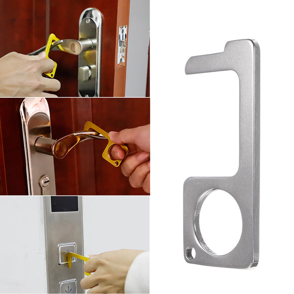 5Pcs Hands Free Door Opener Silver Portable Press Elevator Tool Hygiene Hand Antimicrobial No Touch Contactless Handle Key With Corkscrew