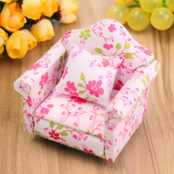 1:12 Dollhouse Miniature Pink Floral Armchair Single Sofa Toys Furniture Ornaments Christmas Gift