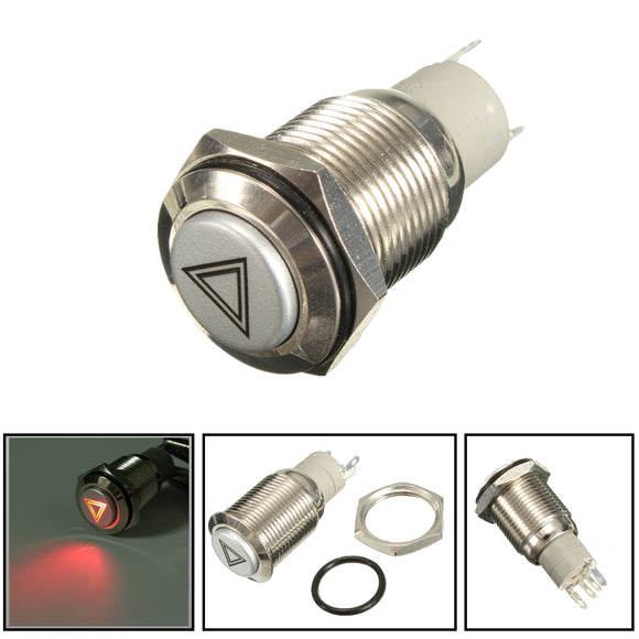 16mm Metal Red Led Push Button Switch Emergency Hazard Warning Flashlight