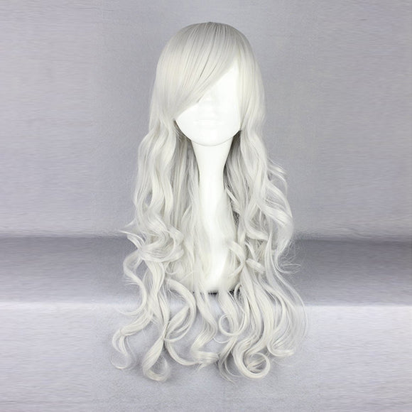 Harajuku Silver Side Bang Wavy Synthetic Fiber High Temperature Cosplay Wig Anime Costume Hair