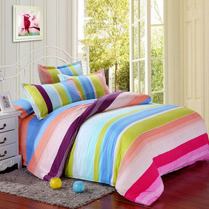 Polyester Colorful Stripes Single Queen King Reactive Bedding Set Bed Sheet Duvet Cover Pillowcase