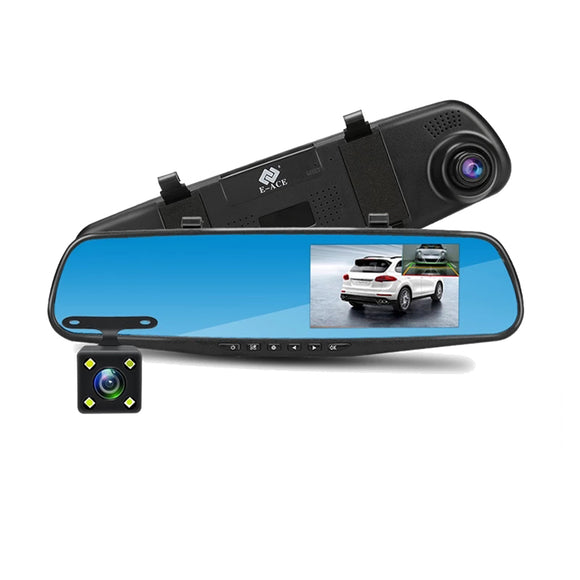 E-ACE 4.3 Inch Full HD 1080P Car DVR Camera Auto Rearview Mirror Digital Video Recorder Dual Lens Registratory Camcorder Night Vision Dash Cam