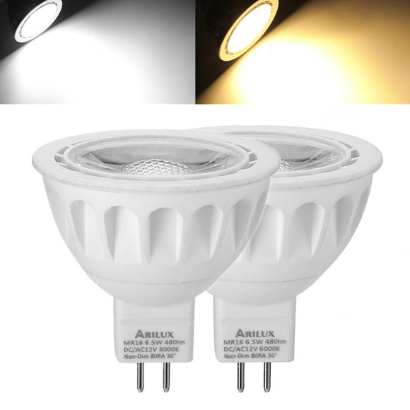 1X 5X 10X ARILUX MR16 6.5W SMD2835 480LM LED Spotlight Lamp Bulb Non-Dimmable AC/DC12V