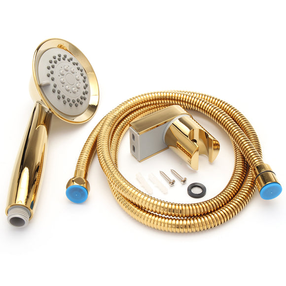 Gold 3 Function Shower Head 1.5 Metre Hose With Water Saving Bracket