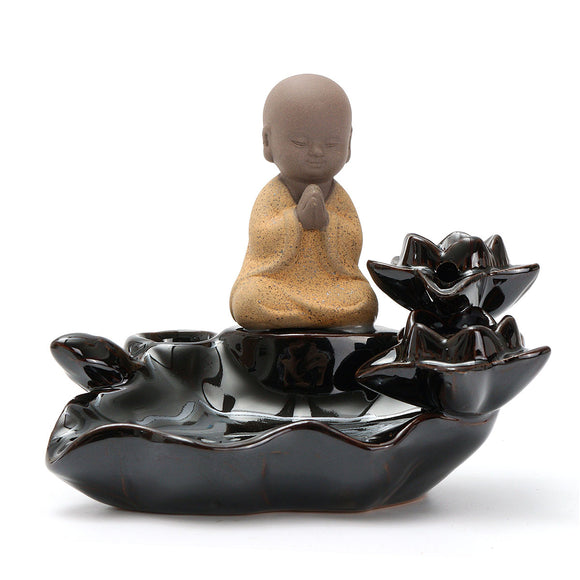 Lotus Leaf Little Monk Backflow Incense Burner Censer Holder Home Decoration Slimming Equipment