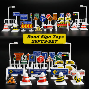 28Pcs Car Toy Traffic Road Signs Kids Funny Play Education Toy Game Accessories Toys