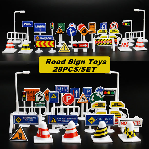 28Pcs Car Toy Traffic Road Signs Kids Funny Play Education Toy Game Accessories Toys