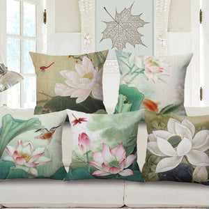 Honana WX-D1 45x45cm Vintage Lotus Flower Cotton Linen Throw Pillow Case Waist Cushion Cover